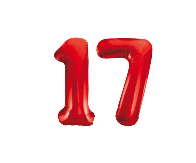 Folieballon 17 jaar rood 86cm Folieballon 17 jaar rood 86cm