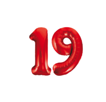 Folieballon 19 jaar rood 86cm