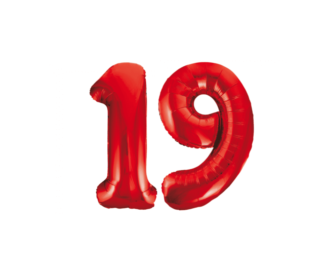 Folieballon 19 jaar rood 86cm