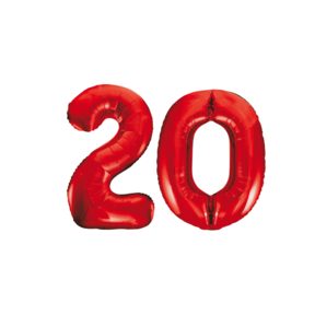 Folieballon 20 jaar rood 86cm