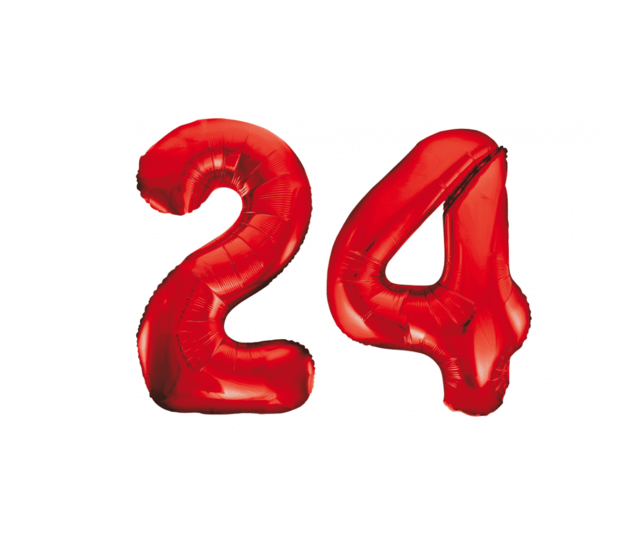 Folieballon 24 jaar rood 86cm Folieballon 24 jaar rood 86cm
