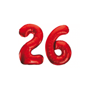Folieballon 26 jaar rood 86cm