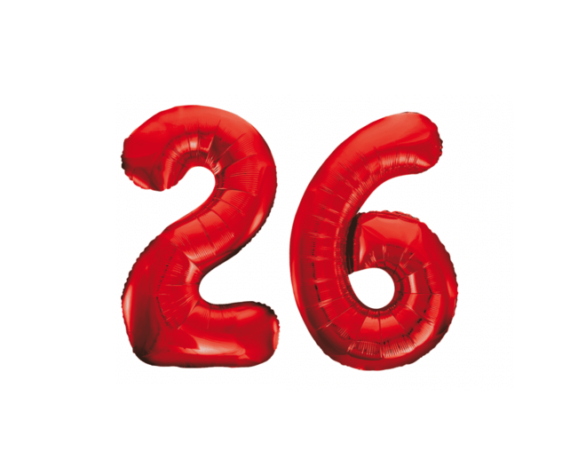 Folieballon 26 jaar rood 86cm