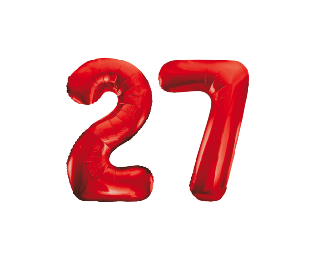 Folieballon 27 jaar rood 86cm Folieballon 27 jaar rood 86cm