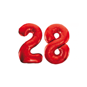 Folieballon 28 jaar rood 86cm