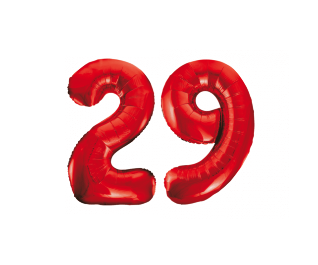 Folieballon 29 jaar rood 86cm