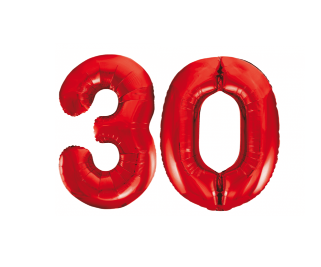 Folieballon 30 jaar rood 86cm