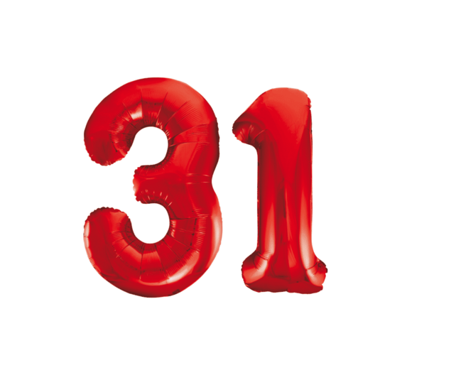 Folieballon 31 jaar rood 86cm