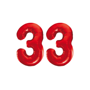 Folieballon 33 jaar rood 86cm