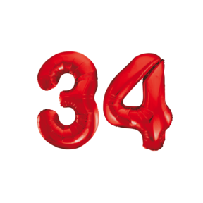 Folieballon 34 jaar rood 86cm