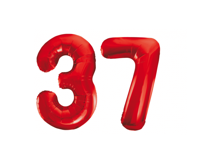 Folieballon 37 jaar rood 86cm Folieballon 37 jaar rood 86cm