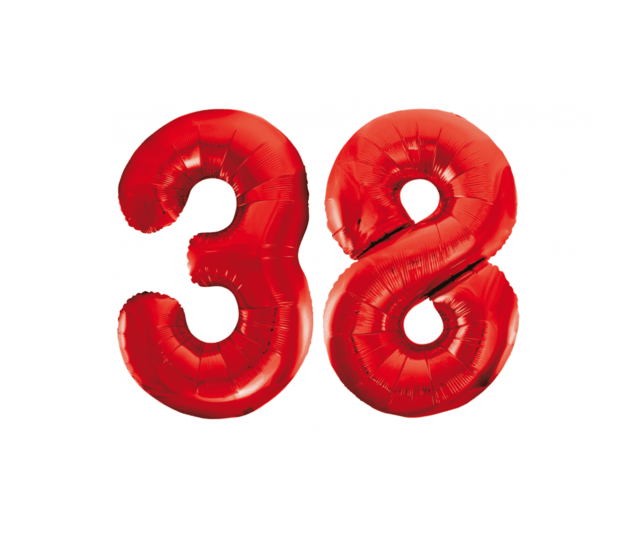 Folieballon 38 jaar rood 86cm Folieballon 38 jaar rood 86cm
