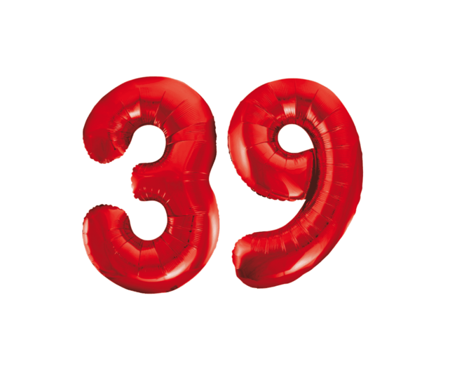 Folieballon 39 jaar rood 86cm