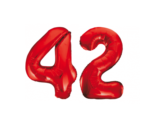 Folieballon 42 jaar rood 86cm