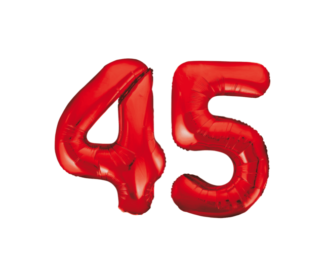 Folieballon 45 jaar rood 86cm