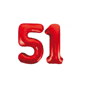 Folieballon 51 jaar rood 86cm