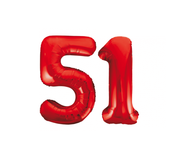 Folieballon 51 jaar rood 86cm
