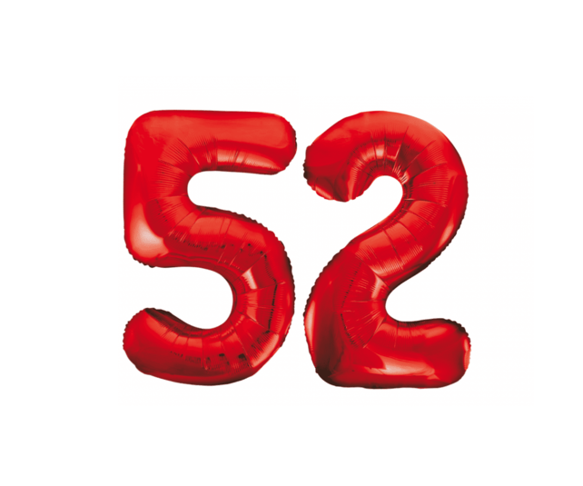 Folieballon 52 jaar rood 86cm