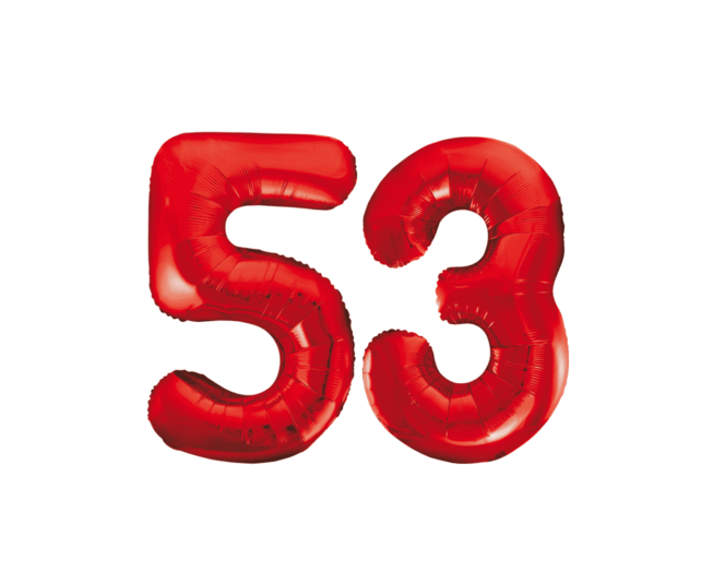 Folieballon 53 jaar rood 86cm