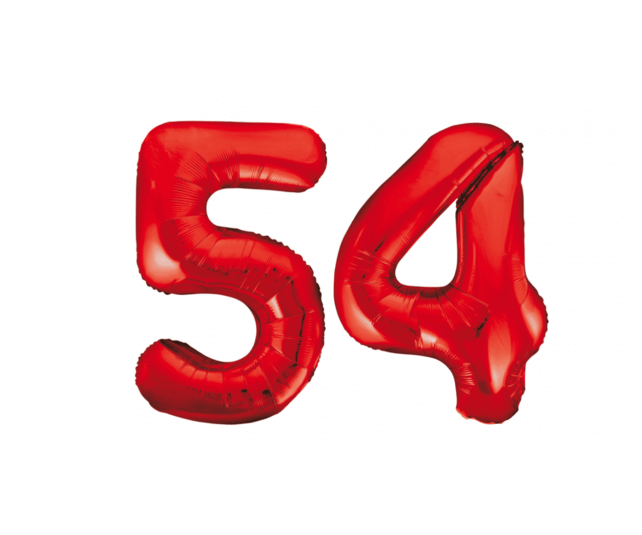 Folieballon 54 jaar rood 86cm