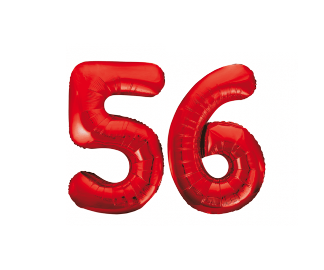 Folieballon 56 jaar rood 86cm