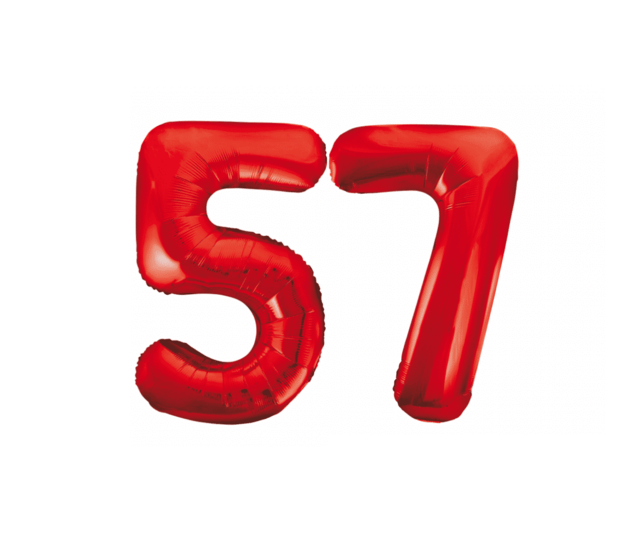 Folieballon 57 jaar rood 86cm