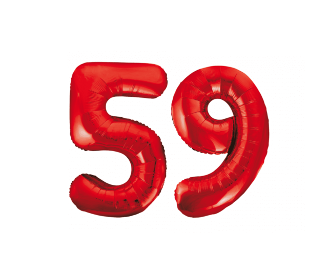 Folieballon 59 jaar rood 86cm