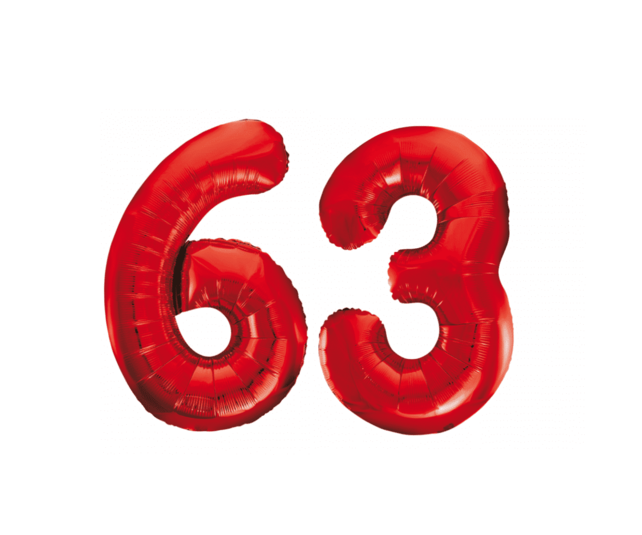 Folieballon 63 jaar rood 86cm