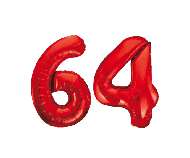Folieballon 64 jaar rood 86cm