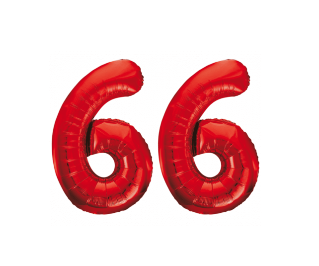 Folieballon 66 jaar rood 86cm Folieballon 66 jaar rood 86cm