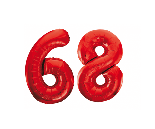 Folieballon 68 jaar rood 86cm