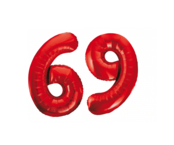 Folieballon 69 jaar rood 86cm