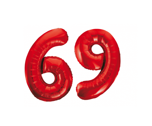 Folieballon 69 jaar rood 86cm