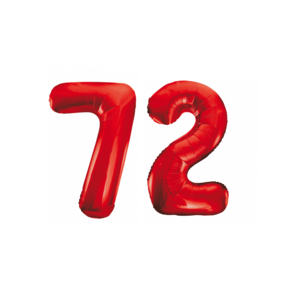 Folieballon 72 jaar rood 86cm