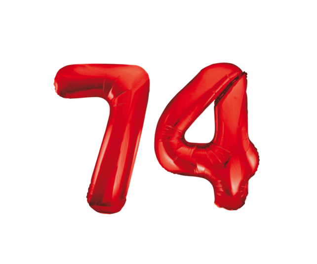 Folieballon 74 jaar rood 86cm