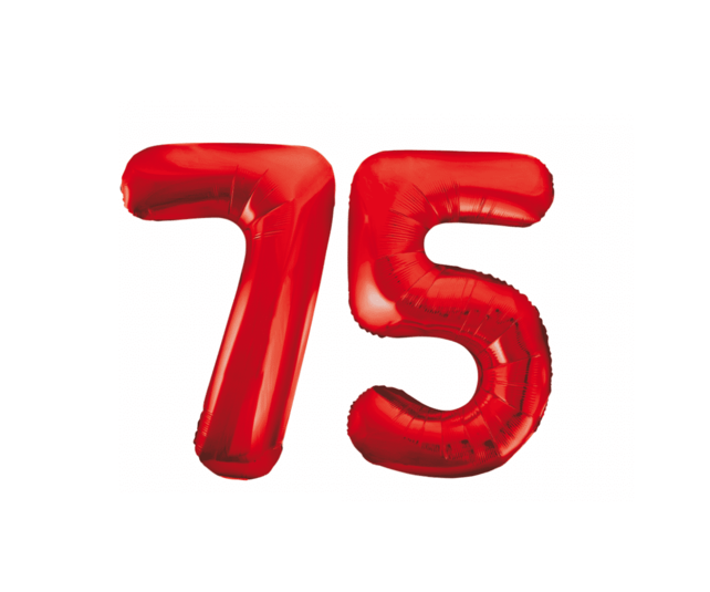 Folieballon 75 jaar rood 86cm