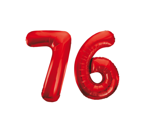 Folieballon 76 jaar rood 86cm
