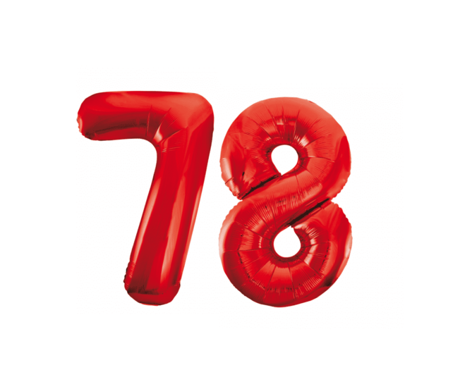 Folieballon 78 jaar rood 86cm