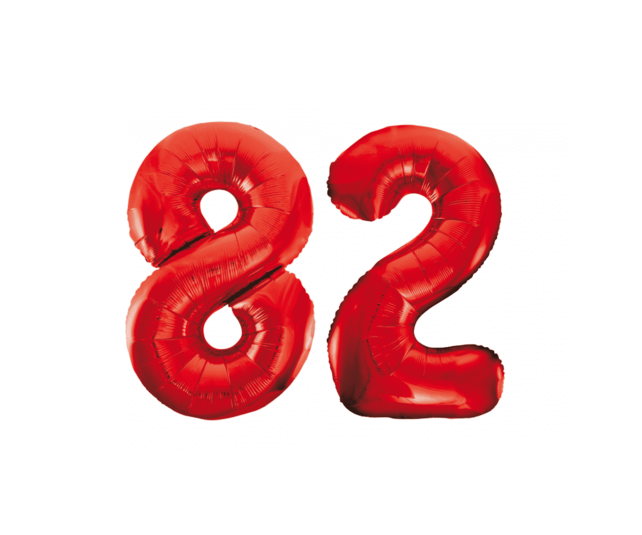 Folieballon 82 jaar rood 86cm Folieballon 82 jaar rood 86cm