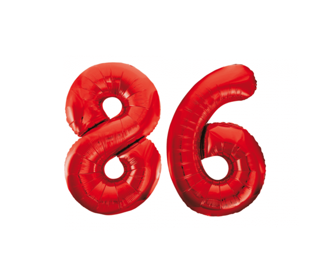 Folieballon 86 jaar rood 86cm