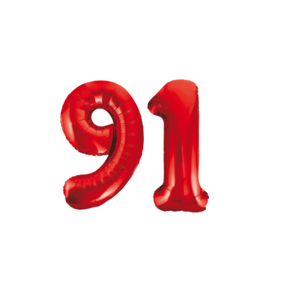 Folieballon 91 jaar rood 86cm