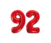 Folieballon 92 jaar rood 86cm