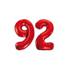 Folieballon 92 jaar rood 86cm