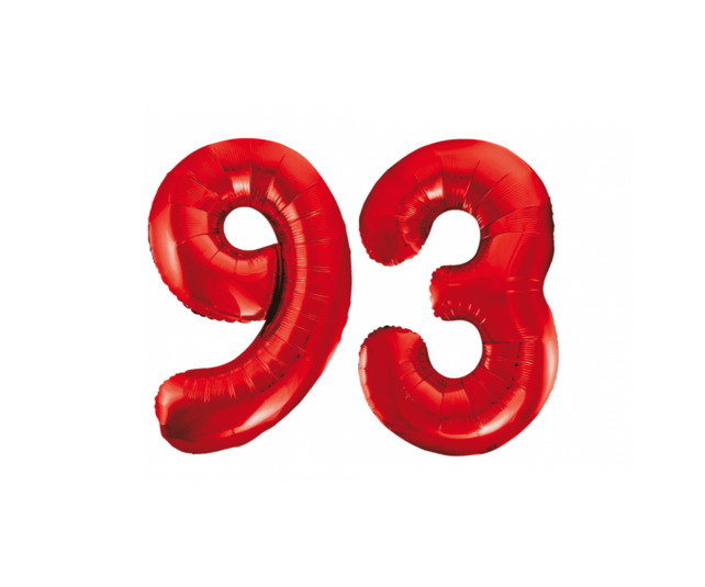 Folieballon 93 jaar rood 86cm