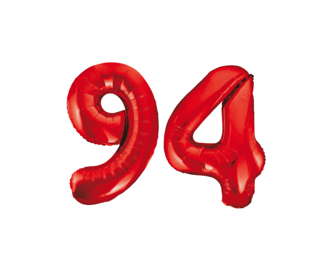 Folieballon 94 jaar rood 86cm