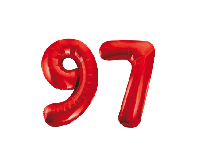 Folieballon 97 jaar rood 86cm