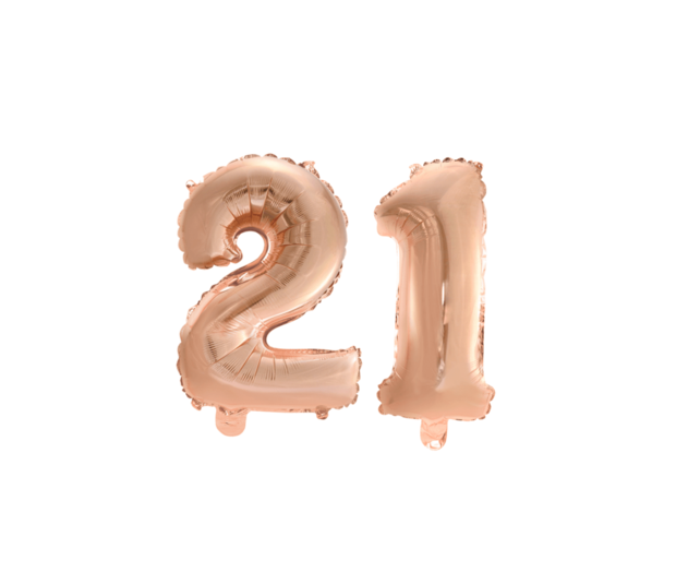 Folieballon 21 jaar Rosé Goud 41cm Folieballon 21 jaar Rosé Goud 41cm