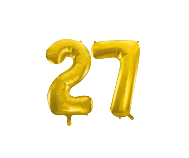 Folieballon 27 jaar Goud 41cm Folieballon 27 jaar Goud 41cm