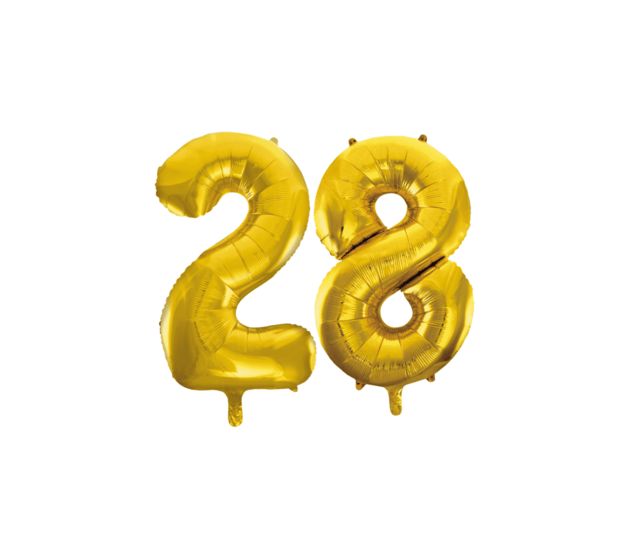Folieballon 28 jaar Goud 41cm