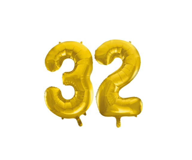 Folieballon 32 jaar Goud 41cm